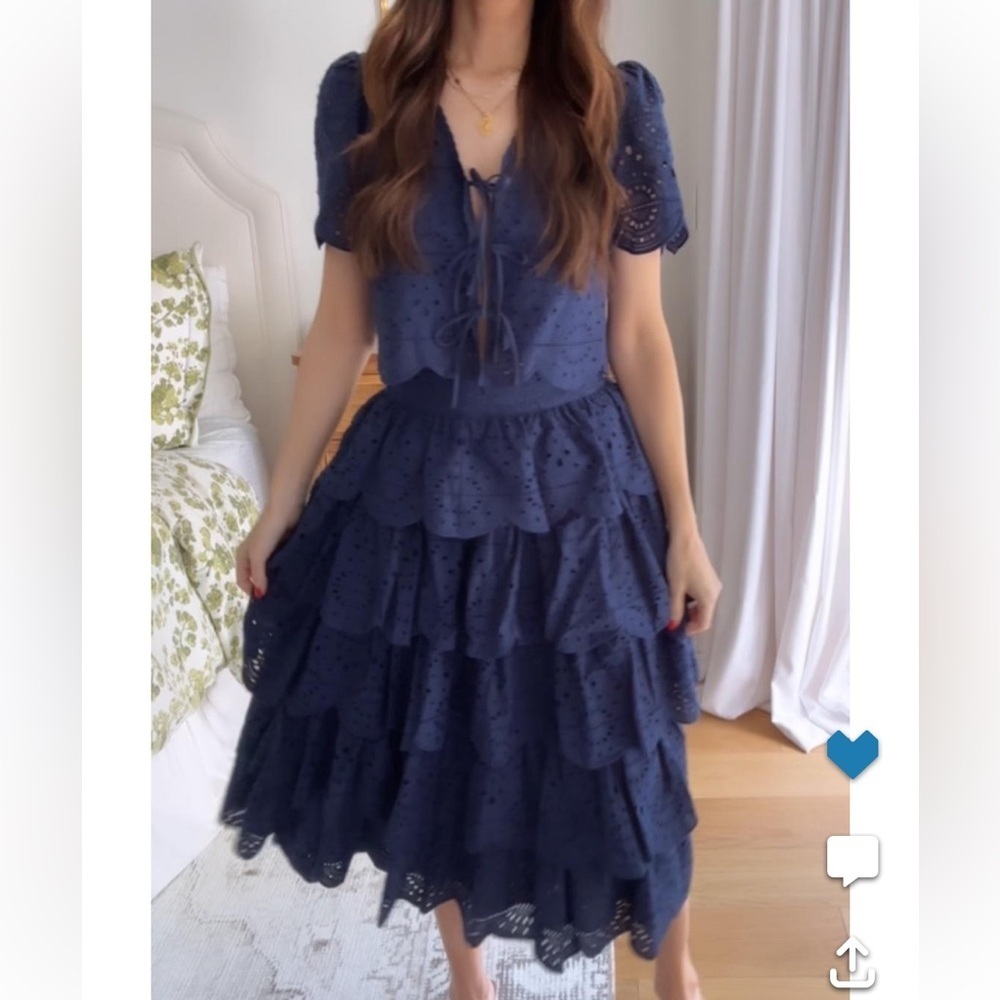 NWOT A Loves A Navy Ruffle Skirt SET sz L/XL